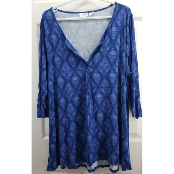 Sigred Olsen Blue Geometric Patterned Tunic Top Size 1X - Picture 1 of 7